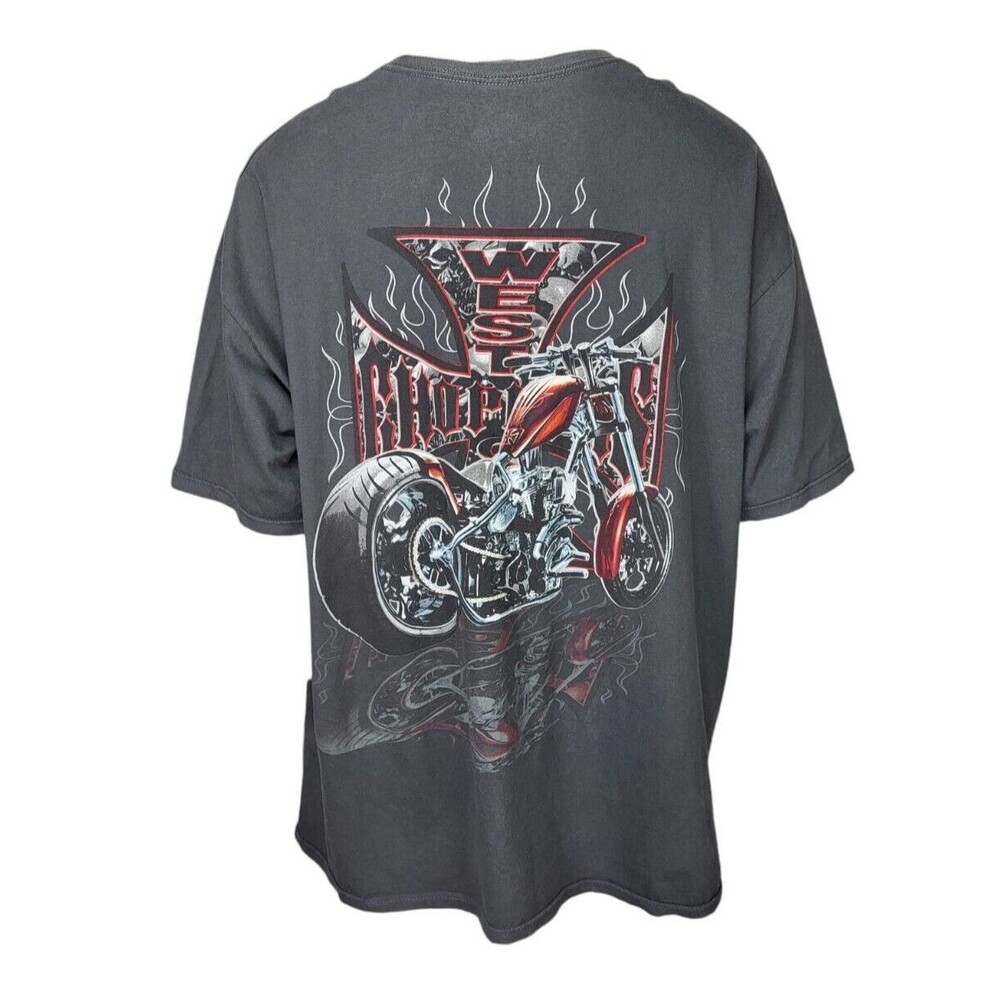 Vintage Y2K West Coast Choppers Big Logo Flame Gradient Sun Faded Tee XXXL